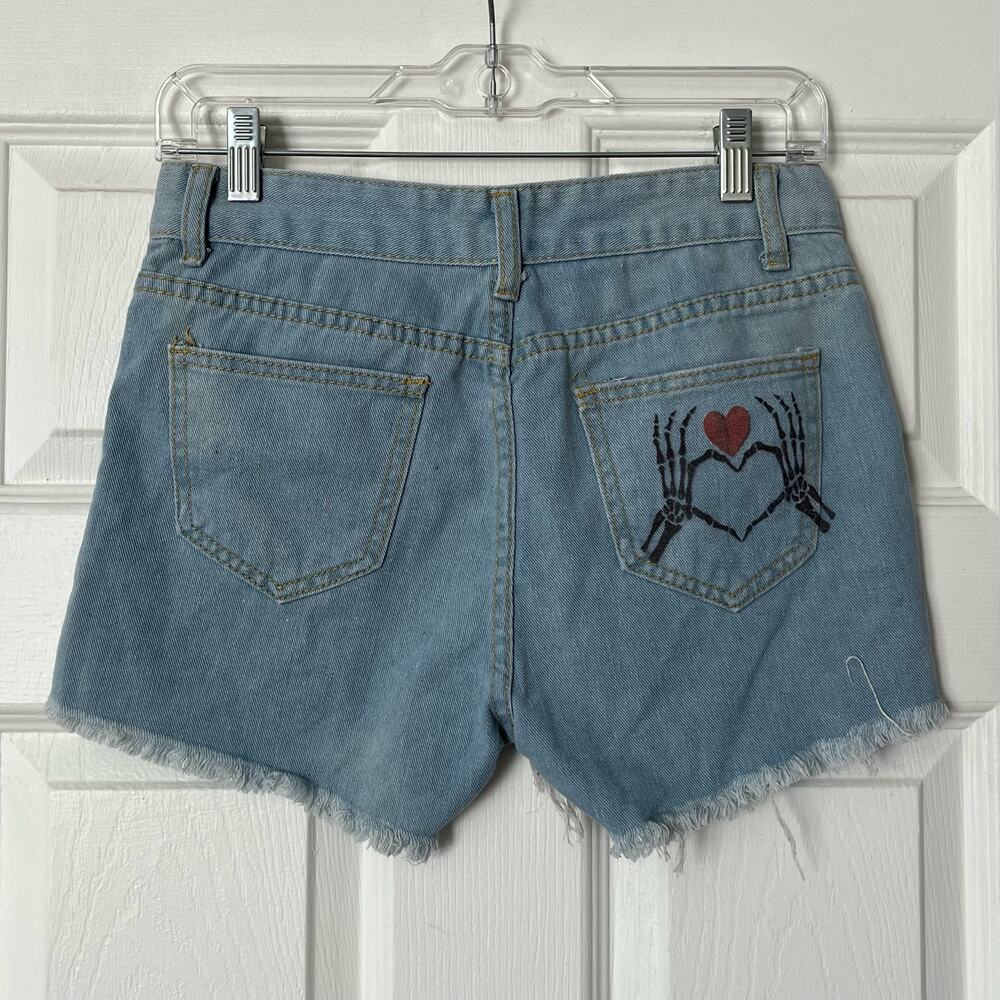 Distressed Cutoff Skeleton Heart Shorts - Size 3